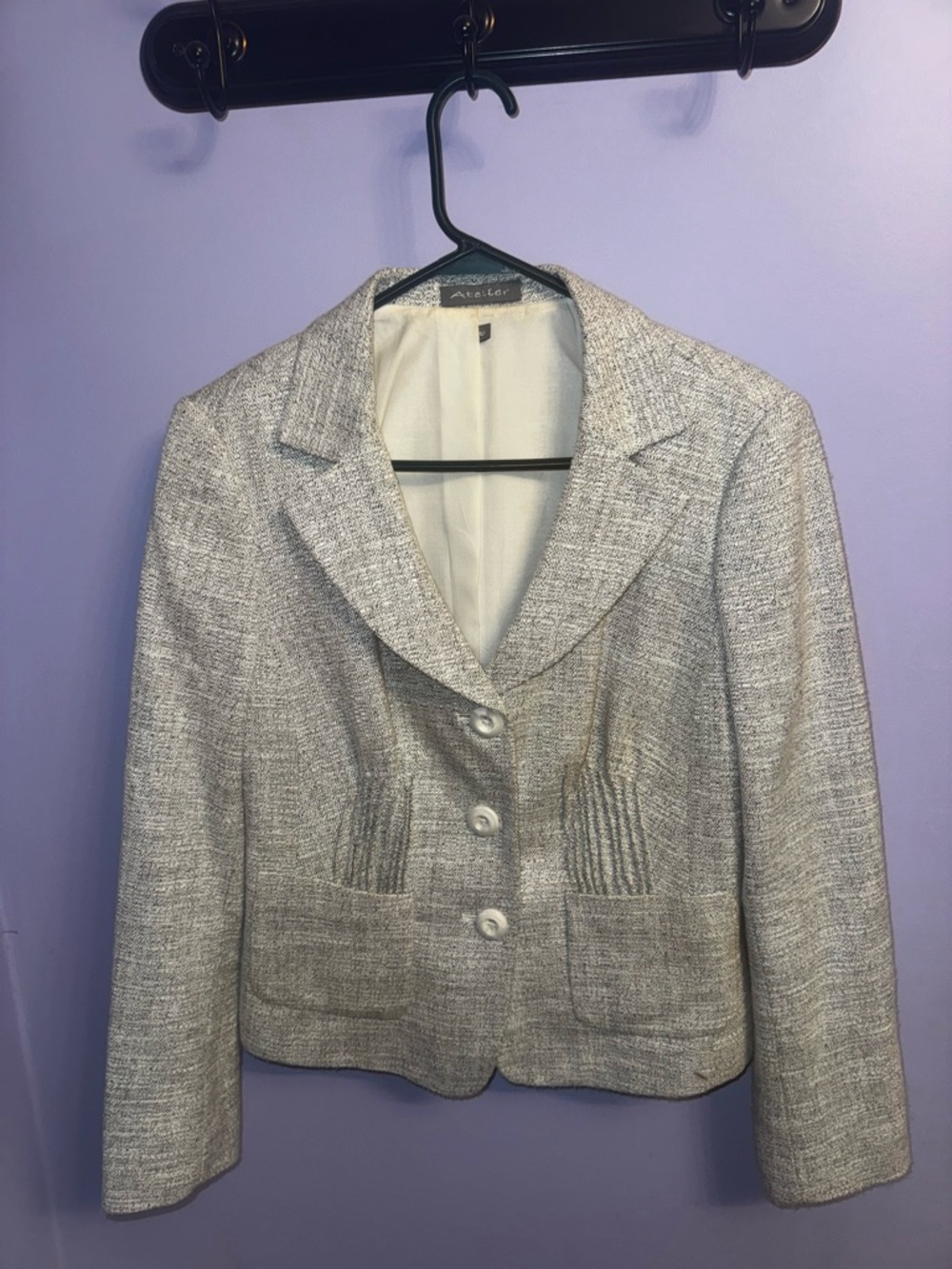 American Atelier Light Gray Tweed Blazer Jacket